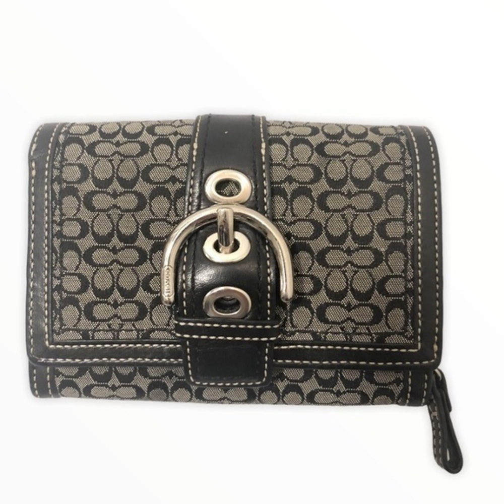 Coach vintage y2k soho buckle signature mini c compact wallet black gray